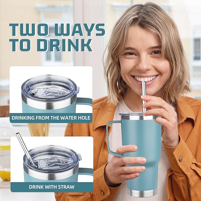 20 oz Tumbler with Handle Stainless Steel Insulated Coffee Tumbler with Lid and Straw Double Wall Vacuum Insulated Coffee Mug Leak Proof Travel Mug Tumbler for Hot and Cold Drink, Mix Color-10