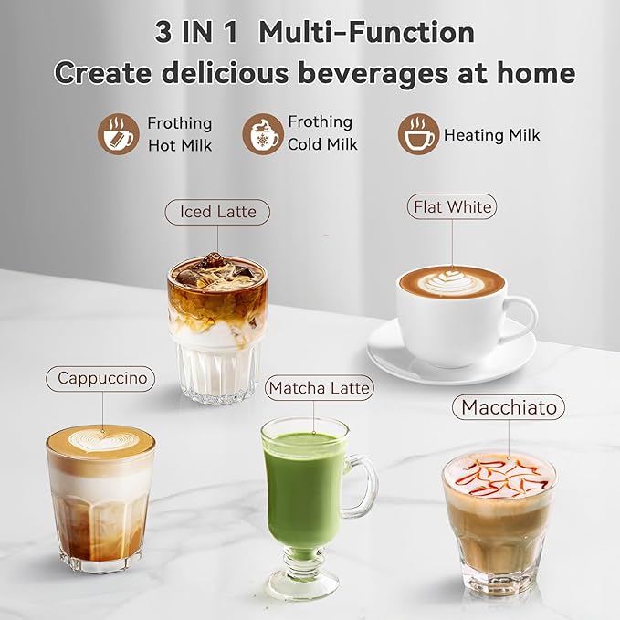 Secura Milk Frother, Electric Milk Steamer Stainless Steel, 8.4oz/250ml Automatic Hot and Cold Foam Maker and Milk Warmer for Latte, Cappuccinos, Macchiato, 120V