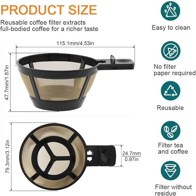 Reusable Single Coffee Filter Baskets 3PC, Coffee Basket Grounds Filters Replacement, Compatible with Hamilton 2-Way Brewer Coffee Maker Filters Models 49980A, 49980Z, 47650, 49933 Accessories Part
