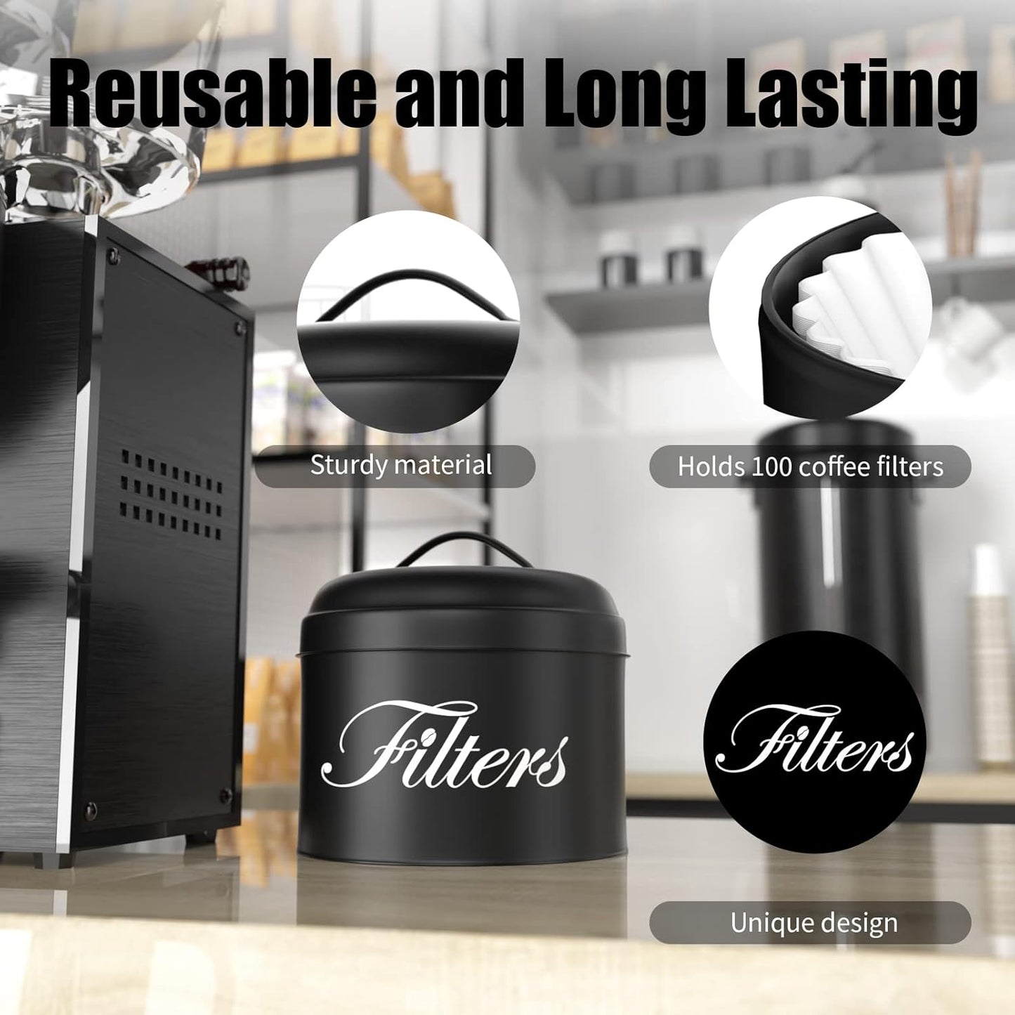 Coffee Filter Holder, Basket Storage Container for Counter, Black Small Bar Accessories for Coffee Bar Station(Black)