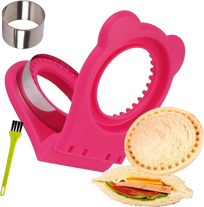 LEPCY Uncrustables Sandwich Maker Sealer Cutter, Crustless Sandwich Cutter, PB&J Uncrustable Maker - Color Rose Red, Round Shape