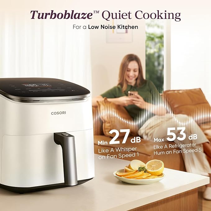 Cosori 9-in-1 TurboBlaze Air Fryer 6 Qt, Smart Control, 90°–450°F, Shake Reminders, Precise Heating for Even Results, Air Fry, Roast, Bake, Broil, Dry, Frozen, Proof, Reheat, Keep Warm, 120V, Cream