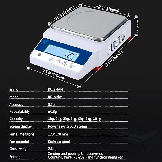 Large Range 10kg x 0.1g Precision Lab Balance Scale Grain/Gram Scale Scientific Scale Calibrated Scale Industrial Laboratory Weighing and Counting Scale Table Top Scale | for Lab, Jewelry