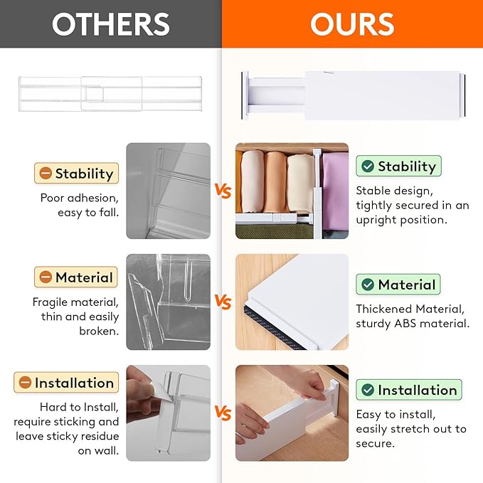 Lifewit Drawer Dividers Plastic Adjustable Drawer Organizers for Clothes, Expandable Dresser Separators in Bedroom/Bathroom/Kitchen/Fridge/Office Organization and Storage