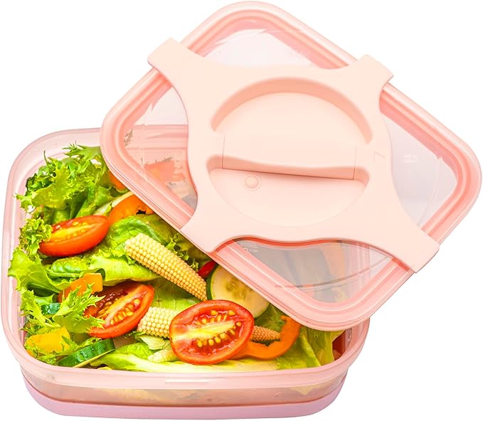 Adult Lunch Box 25.5oz 3 Cups Leakproof Salad and Meal Prep Container Twistlock Lid Reusable BPA-Free Microwave and Dishwasher Safe for Work Lunch (Pink)