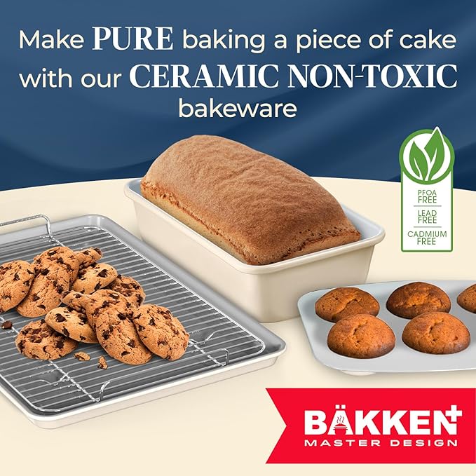 BAKKENMASTER Bake with Elegance: 6-Cup Cake/Muffin Pan Set - Blue, Teal, Marble, Golden, Cream - Aluminized Steel with Ceramic Non-Stick Coating, PFOA & PFAS Free - Non-Toxic, Heavy-Duty Bakeware
