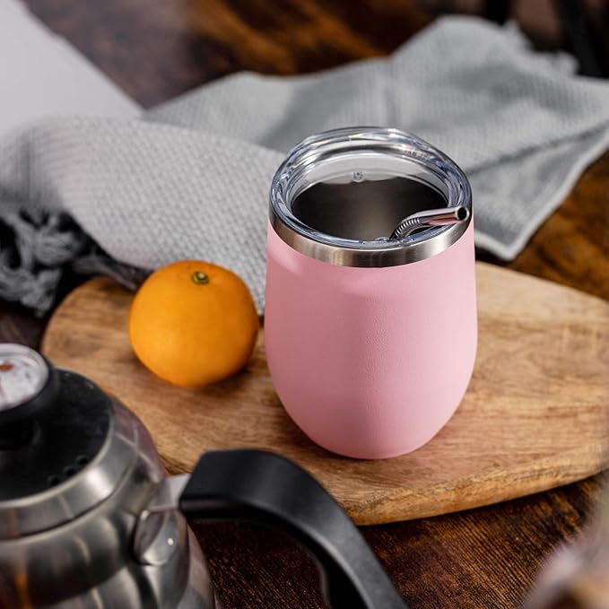 COMOOO Stainless Steel Wine Tumbler with Lid and Straw 12oz Double Wall Vacuum Insulated Travel Tumbler Cup for Coffee, Wine, Cocktails, Champagne (Mix color,8 Pack)