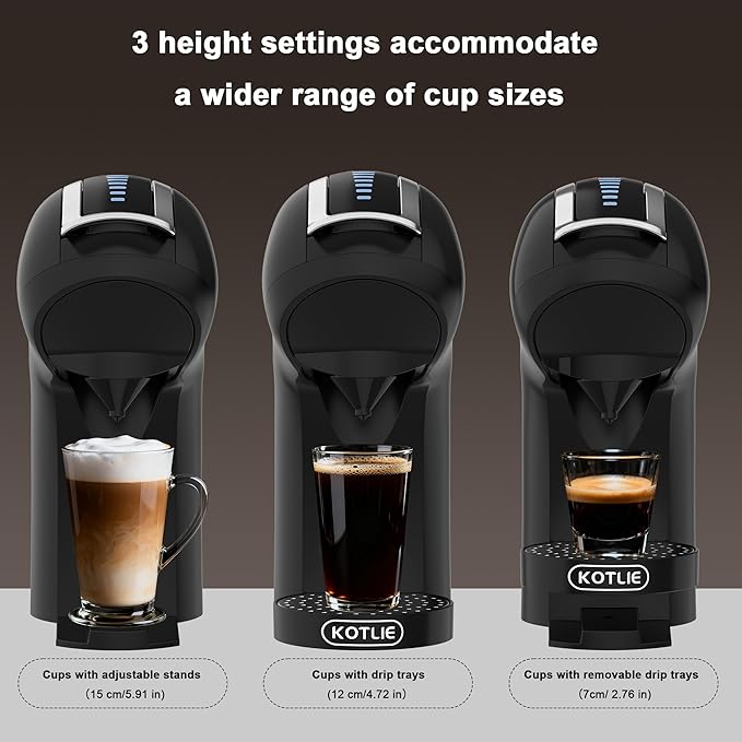 KOTLIE EM-308B Espresso Machine, Single Serve Coffee Maker Compatible with Multiple Capsule Types, Ground Coffee, and ESE Pods, 3 Temperatures, 7 Water Volume Levels, 34 Oz (Black)