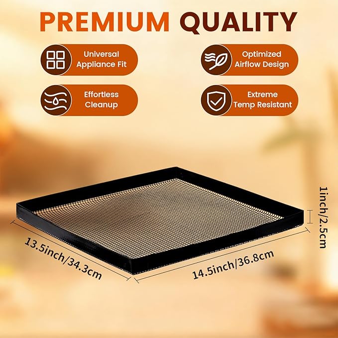 Professional-Grade 2-Pack PTFE Mesh Oven Baskets, 13.5x14.5x1 Inch Non-Stick Solid Oven Trays for Commercial Kitchens & High-Volume Cooking