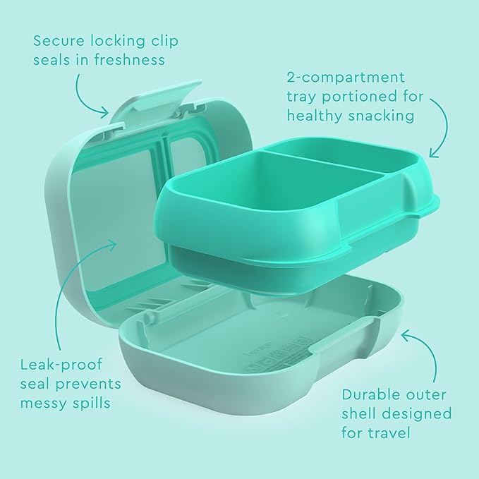 Bentgo Kids Snack - 2 Compartment Leak-Proof Bento Box Container for Snacks and Small Meals, Easy-Open Latch, Dishwasher Safe, BPA-Free for School, Daycare, & Sports - Ideal for Ages 3+ (Aqua)
