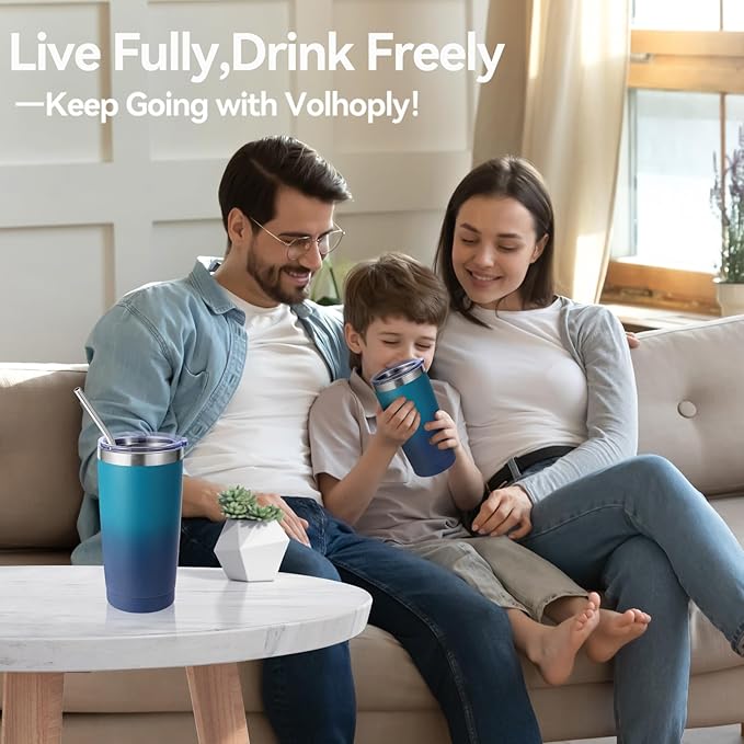 Volhoply 20oz Stainless Steel Tumbler with Lid and Straw Bulk 4 Pack,Double Wall Insulated Travel Iced Coffee Mug Fits Cup holder,Powder Coated Cups for Hot/Cold Drinks,Gifts for Women（Assorted,4 Set）