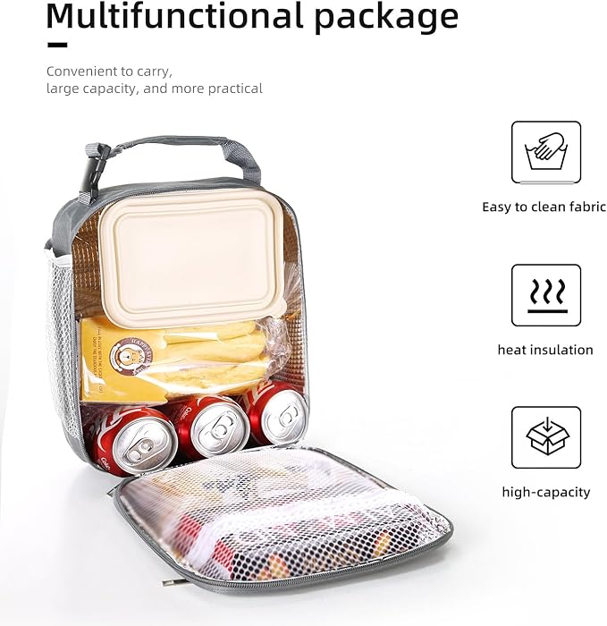 Lovoeo Lunch box Lunch bag for men women Insulated Lunchbox Lunch bags for Work Picnic Travel (Grey)