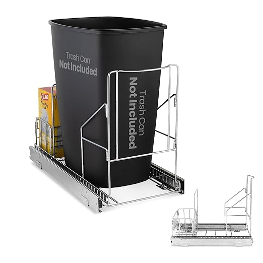HOLDN’ STORAGE Pull Out Trash Can Under Cabinet - Trash Can Not Included - Dedicated Space for Disposable Trash Bags, Requires a 11” Cabinet Opening, Adjustable, Heavy Duty, Anti Rust Chrome Finish