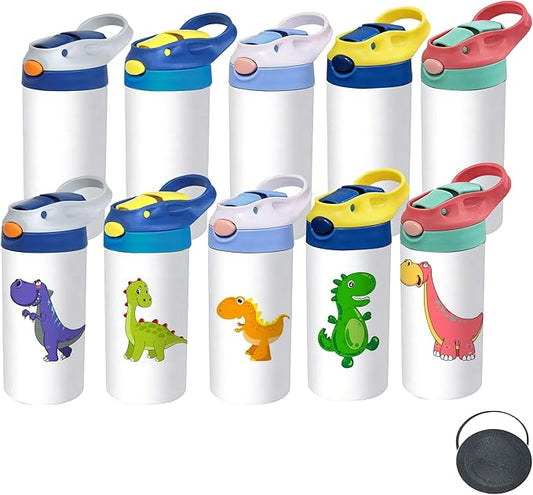 Sublimation Tumbler,10 PACK 12oz Stainless Steel Sublimation Sippy Cup,Double Wall Insulated Tumbler with Handle,Spill Proof lid,Silicone Bottoms,for Water,Drinks(10, 12OZ)