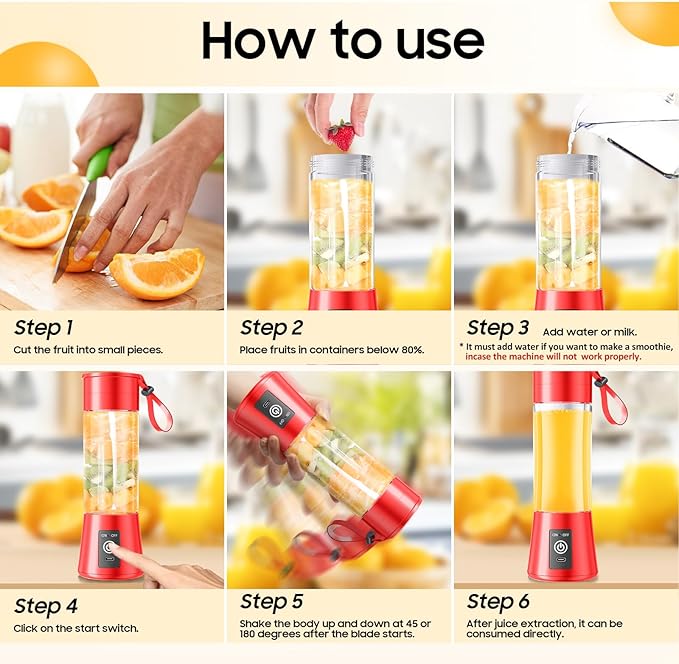 Portable Blender for Smoothies & Shakes - Cordless Personal Size Blender with 6 Blades, 380Ml Juice Cup, Lightweight & Rechargeable, Freshly Squeezed for Picnic/Sports/Office, Mother's Day