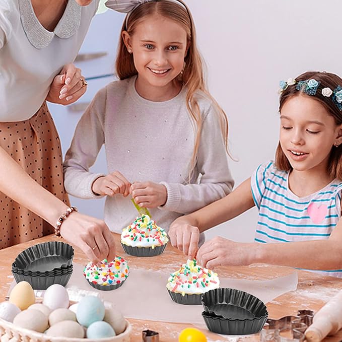 6 pcs Egg Tart Molds, 3" Mini Tart Pans Removable Bottom, Cupcake Cake Muffin Mold Tin Pan Baking Tool, Reusable Quiche Bakeware Carbon Steel for Pies, Quiche Bakeware, Cheese Cakes, Desserts