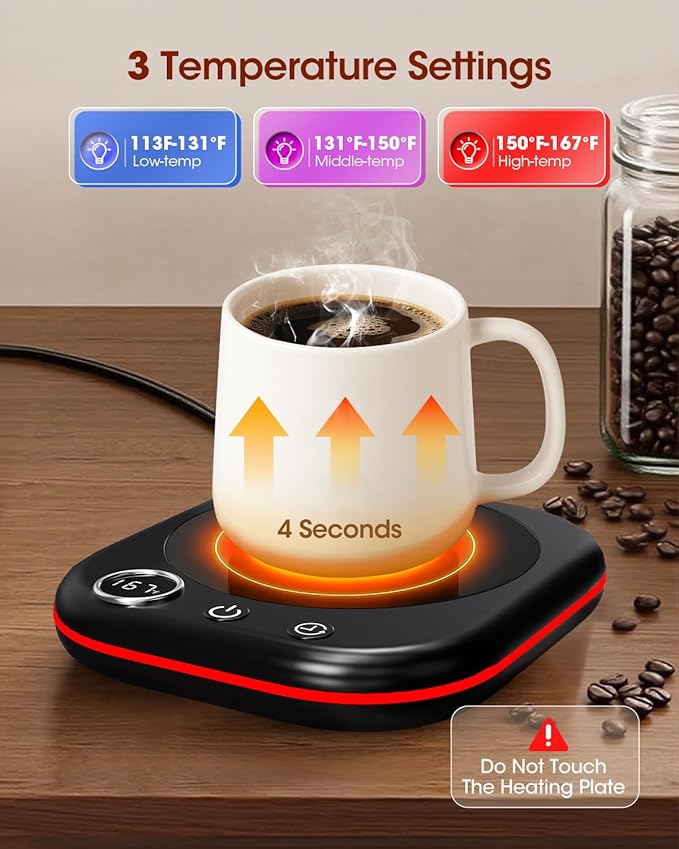 Coffee Mug Warmer - 36W Cup Warmer for Desk with Temperature Display & Ambient Light, 1-12 H Timer, 4 H Auto Shut Off, Smart Candle Warmer, Gift for Coffee, Tea, Milk, Beverage
