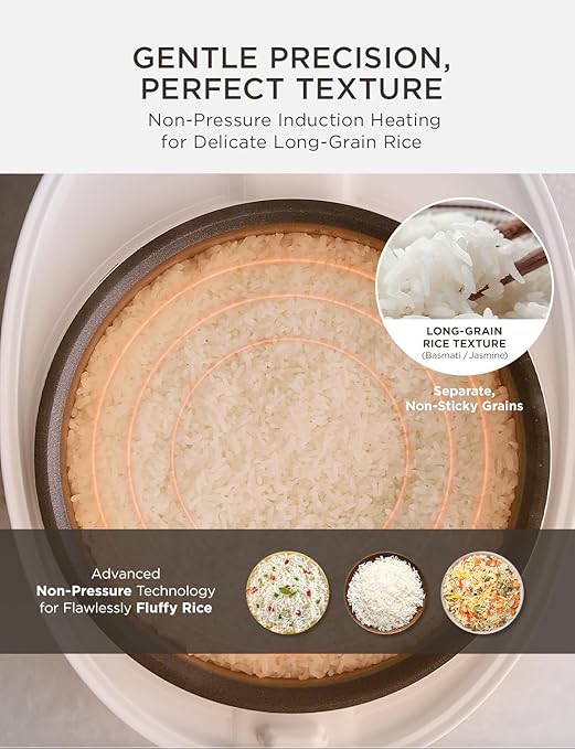 CUCKOO Micom Rice Cooker 8-Cup Uncooked / 16-Cup Cooked with Induction Heating Technology, Versatile Rice Maker with 12 Menu Options and Steam Plate, Voice Guide, White (CR-HA0810FW)