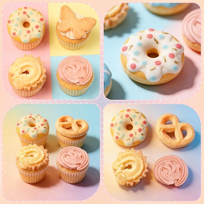 Donut Fondant Molds 4Pcs Silicone Cookie Molds for Baking Cake Decorating Candy Chocolate Flower Paste Sugar Craft Marzipan Jelly Mousse Clay Projects Resin Gypsum