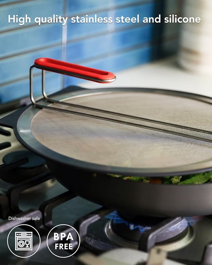 AirHood Self-Standing Splatter Screen – Heavy-Duty Stainless Steel Grease Guard for Frying Pans & Induction Cookers – Heat-Resistant, BPA-Free, Dishwasher Safe, Compact Storage