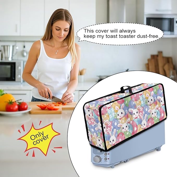 Easter Cute Bunny Toaster Cover Long Slot 2 Slice Slim Christmas Toaster Cover, Heat-Resistant Small Appliance Covers Dustproof Protective Covers for Modern Home Festival Decor