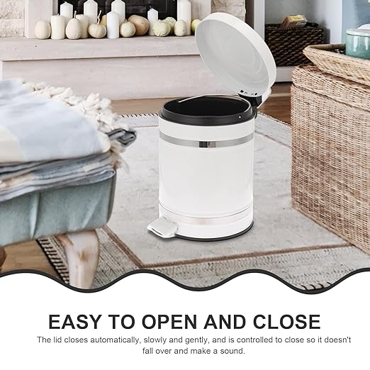 PRETYZOOM Step-on Trash Can with Lid 12l Round Roman Pattern Waste Container for Home Office Bathroom, Foot Pedal Rubbish Storage Bin with Removable Inner Bucket