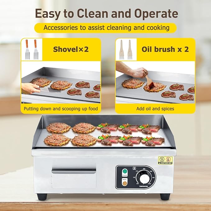 GarveeTech 14 in Electric Griddle for Perfect Cooking - Non-Stick Grill Plate, Adjustable Temperature Control 122°F-572°F, High Power 1600W, Commercial Grade, Easy Cleaning.
