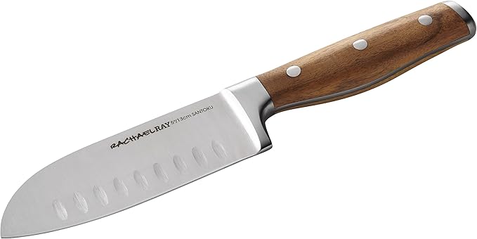 Rachael Ray Cucina Cutlery 2-Piece Japanese Stainless Steel Santoku Knife Set with Acacia Handles - ,Acacia Wood