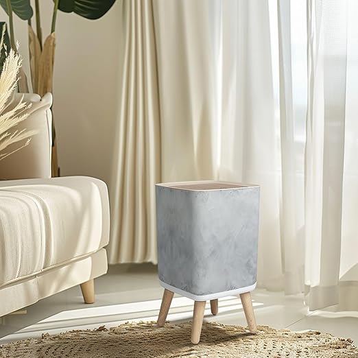 Small Trash Can with Lid watercolor art Old paper White stone surface Stucco Wall Watercolour Wastebasket with Press Cover Dog Proof Garbage Can Waste Bin for Kitchen Bathroom Nursery 2.6 Gallon