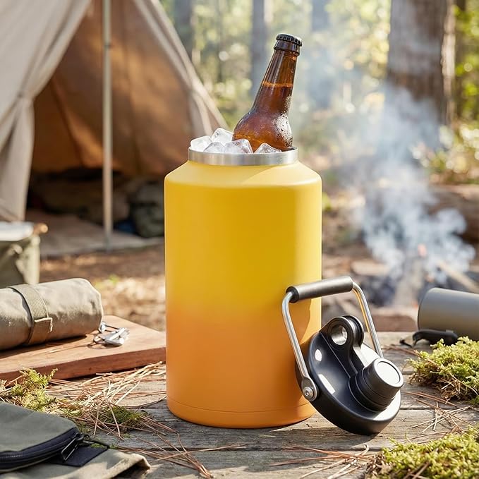 Kerilyn Insulated Gallon Jug with Handle, One Gallon, 128oz Stainless Steel, Large Double Vacuum Water Bottle for Hot & Cold Drinks, Wide Mouth, Sweat Proof, Great for Travel, Camping, Orange