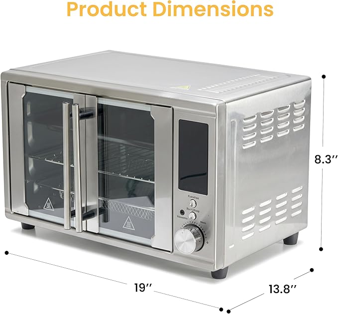 Simple Deluxe 29.6QT Dual Door Air Fryer Toaster Oven Combo with Smart Probe, 12-in-1 Smart Air Fryer Oven, 450°F, Stainless Steel