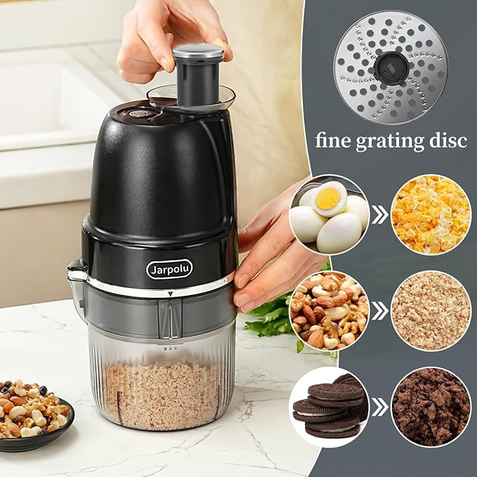 4 in 1 Electric Cheese Grater, Multifunctional Food Processing Machine, Labor-Saving Potato Shredder, Home Kitchen Vegetables Chopper, Suitable for Spice Veggies Fruits Nuts Biscuit, Black