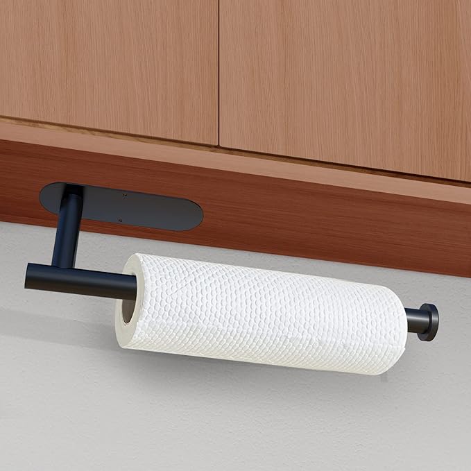 DEKAVA Under Cabinet Wall Mount Paper Towel Holder, Self-Adhesive Bar, Stainless Steel 13 inch (Black, 2)