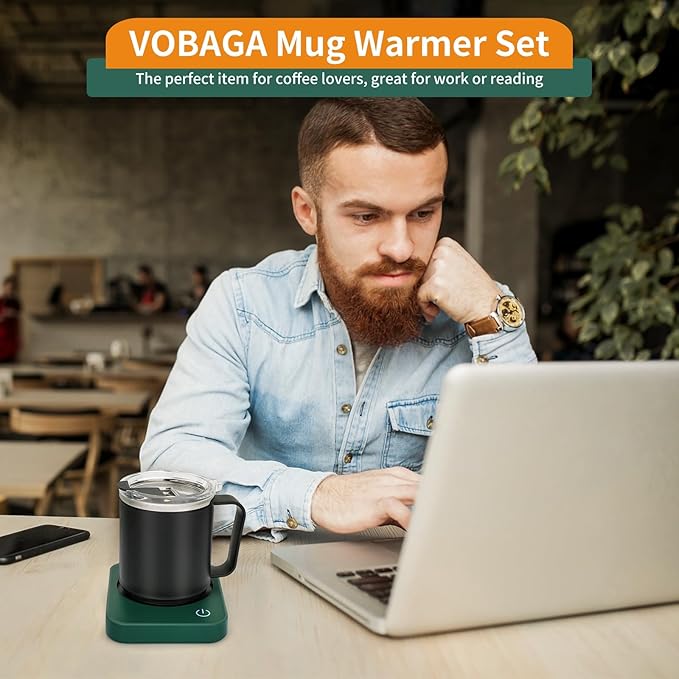 VOBAGA Coffee Mug Warmer Set with Auto Shut Off, 15 oz Coffee Mug Gift Set & 3 Temperature Settings Home Office Desk Accessories Valentine's Day Gift