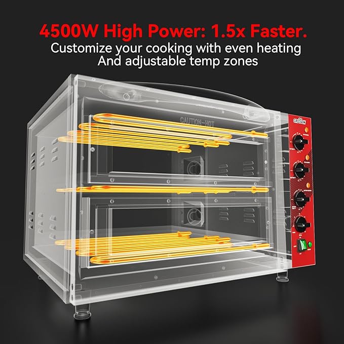 CROSSON Commercial Double Deck 18 Inch Countertop Electric Pizza Oven with 15mm Thick Pizza Stone, Indoor Pizza Bakery Oven for Commercial Use Only,240V/4500W