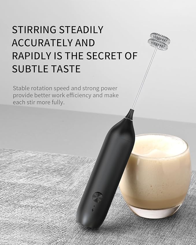 CIRCLE JOY Rechargeable Milk Frother Handheld with Stand, Double Coil Whisk Coffee Frother Wand Drink Mixer for Coffee, Cappuccino, Lattes, Frappe, Matcha and Hot Chocolate, Black