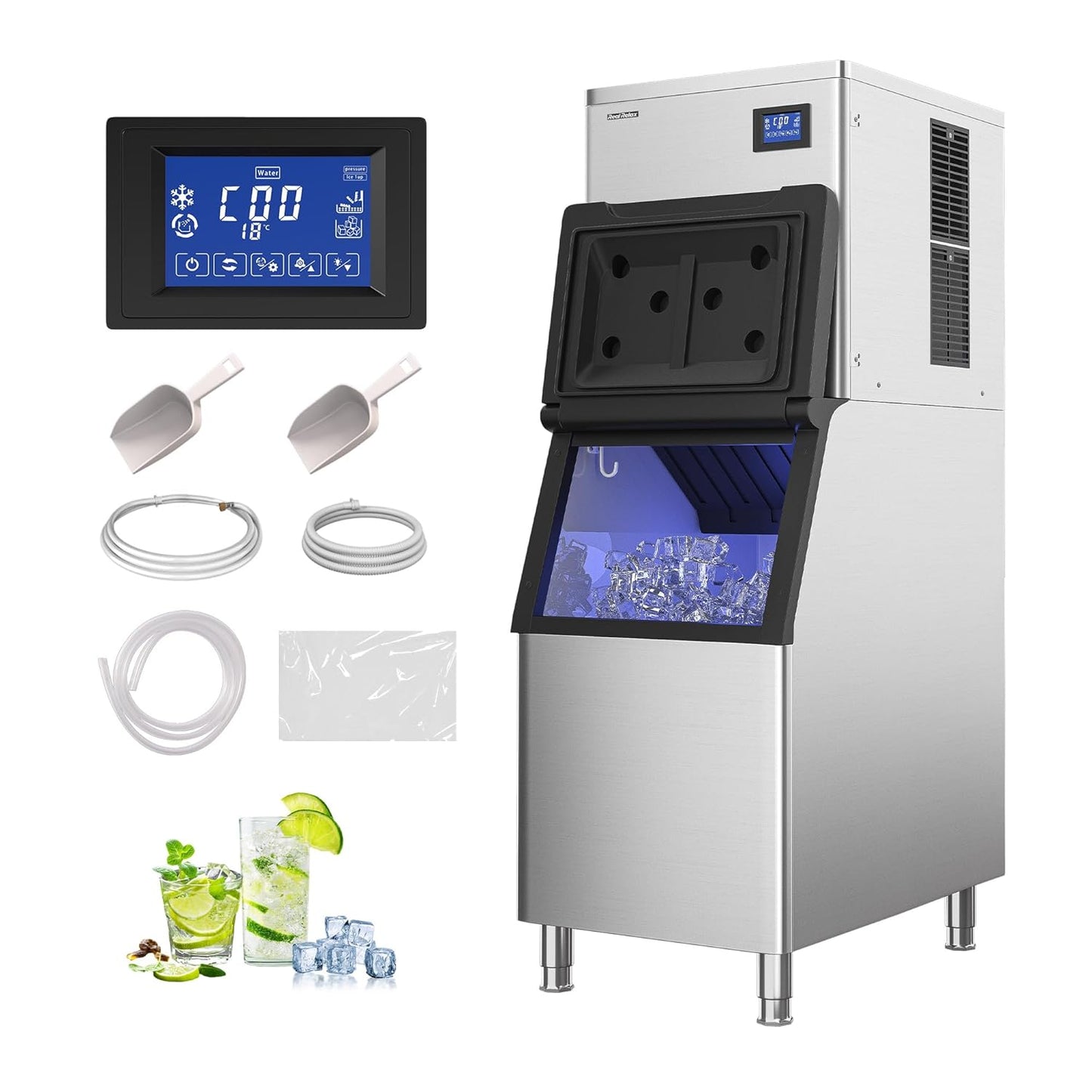 Real Relax Commercial Ice Machine 400LBS/24H, ETL Approved Industrial Ice Maker Machine with 330 LBS Storage Bin, Ice Scoop, Auto Self-Cleaning, LCD Display for Restaurant Bar Café