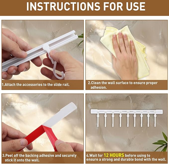 Kitchen Utensil Hanging Rrack - Hooks for Kitchen Utensils, No Drilling Wall Mounted Utensil Holder, Kitchen Rail Rack with 10 Hooks Hanger for Kitchen Bathroom (Pack of 2)