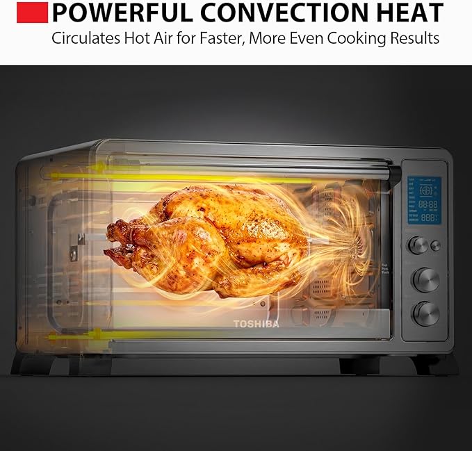 TOSHIBA 10-in-1 Convection Toaster Oven, 6-Slice Countertop Oven, 1500W with Toast, Bake, Broil, Rotisserie & Pizza Functions, LCD Knob Controls, 6 Accessories, Stainless Steel