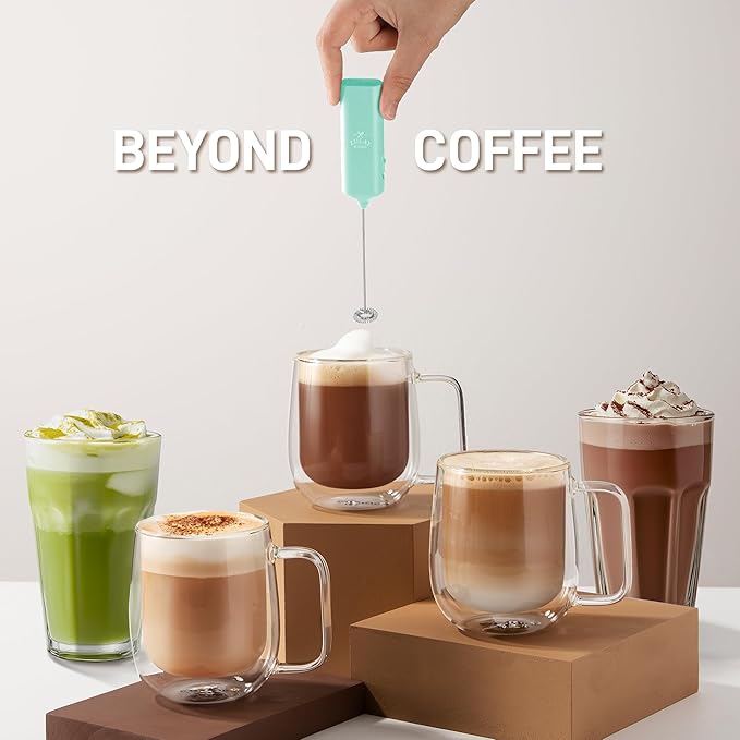 Mini & Mighty Milk Frother Wand – Powerful Handheld Coffee Frother, Battery Operated Drink Mixer – Compact Pocket Size – Detachable Whisk for Latte, Cappuccino, Matcha, Hot Chocolate – Mint
