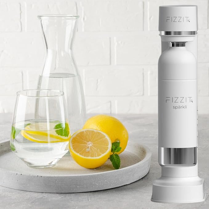 Fizzit Spärklï Stainless Steel Sparkling Water Maker with 2 CO2 Cylinders & 1L Reusable Bottle – Soda Streaming Machine Carbonated Water Maker for Home – No Electricity Needed, Dishwasher Safe