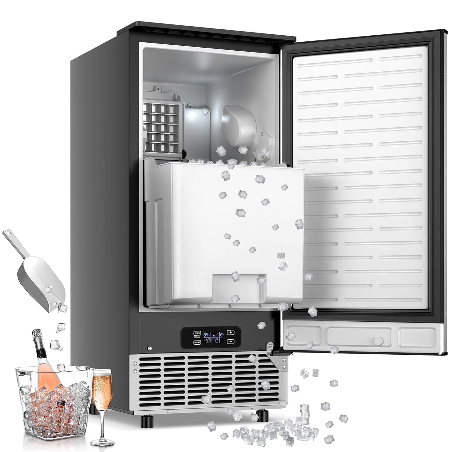 Under Counter Ice Maker, 95Lbs/Day with 35lbs Storage Bin, 40Pcs Cubes in 10Mins, Reversible Door, Built in Ice Machine for Home Office Commercial