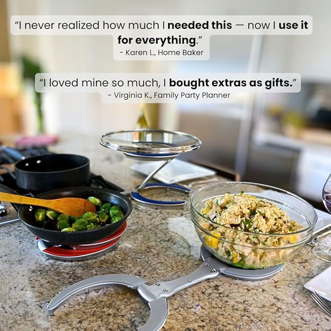 Trivae Pot Lid Holder – 4-in-1 Pot Lid Holder While Cooking, Pan Lid Holder, Trivet & Cake Stand – Versatile Kitchen Tool for Hot Pots, Serving & Display – Space-Saving, Heat-Resistant Stand