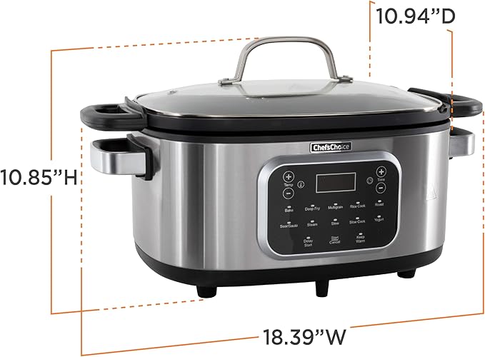 Chef'sChoice Multicooker, Large 6-Quart Capacity Multipurpose Non-Stick Vessel and Variable Temperature Control with Keep Warm and 12 Cooking Presets, 1300-Watts, Stainless Steel