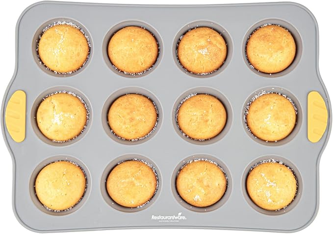 Restaurantware Silicone Baking Molds Pack of 10 Non-Stick Muffin Molds with Handles 12 Compartments, Oven-Friendly Dishwashable Freezer-Friendly Heat-Resistant Gray Silicone Cupcake Muffin Pans