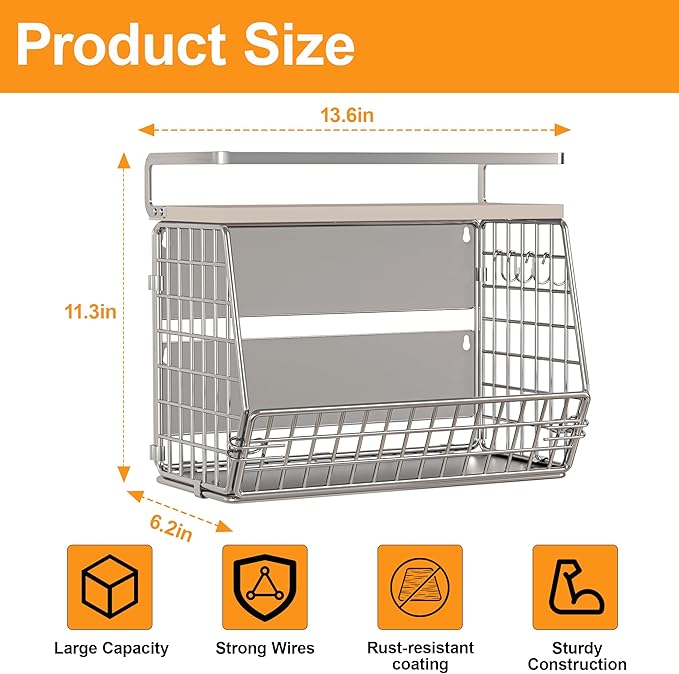 Wire Fruit Basket 2 IN 1 Magnetic & Hanging Wall Produce Basket with Spice Rack for Potato Onion Vegetable Storage for Pantry,Kitchen Countertop and Fridge Organizer