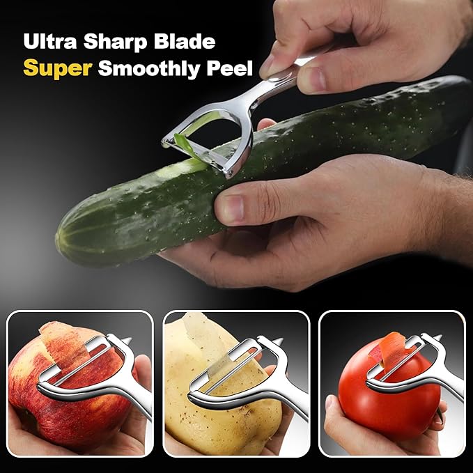 Premium Vegetable Peeler, Y Shaped Super Sharp, Stainless Steel, Bottle Opener, Hanging Hole, Potato Eye Remover, Non-Slip Handle Slicer for Apple Carrot