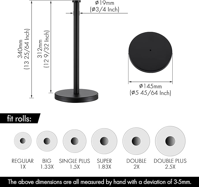 KES Black Paper Towel Holder Countertop Paper Towel Stand Kitchen Standing Paper Towel Roll Holder with Weighted Base for Standard or Mega Rolls SUS304 Stainless Steel Matte Black, KPH202S14B-BK