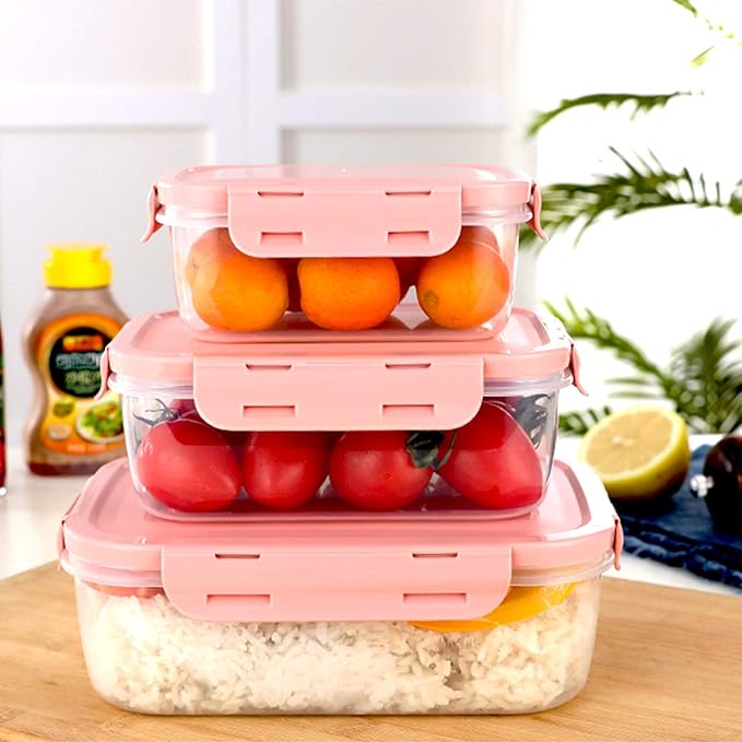 Food Storage Containers with Airtight Lids - Plastic Meal Prep Containers - Lunch Containers, Microwave, Dishwasher,and Freezer Safe (Pink)