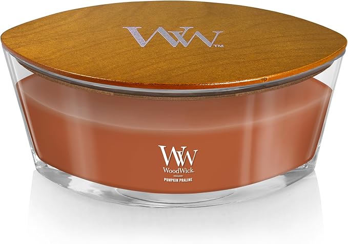 WoodWick Pumpkin Praline Holiday Candle Gifts for Women and Men, 16 oz Ellipse Candle with Crackling Wick